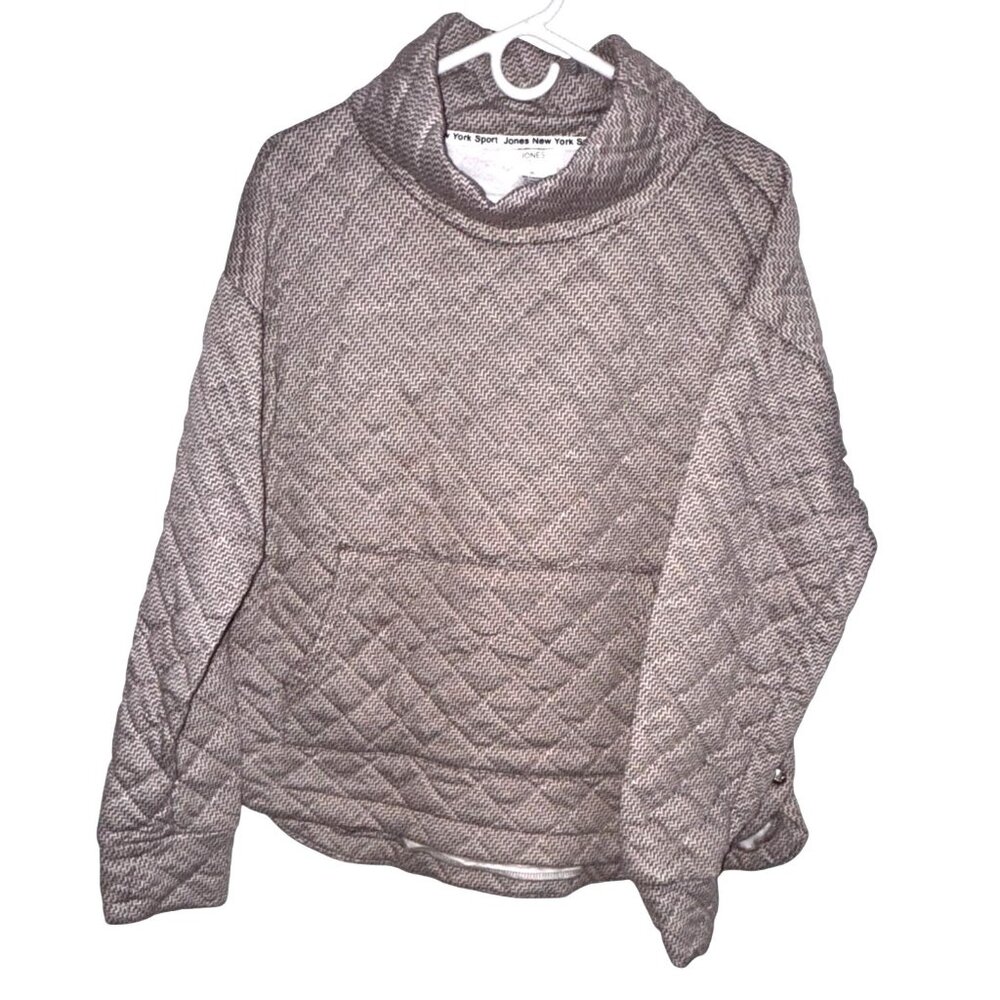 Jones New York Sport Womens Quilted Pullover Sweater XL Brown Herringbone Side B